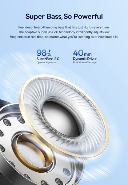 Baseus Bass EH10 NC ANC Headphones  -45dB Noise Cancelling, Bluetooth 6.0, 80Hr Battery, Spatial Audio