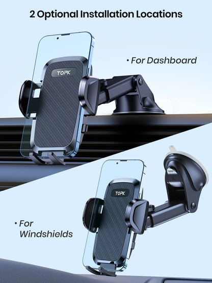 TOPK 4-in-1 Car Phone Holder – Dashboard, Windscreen & Air Vent Mount, Universal Fit