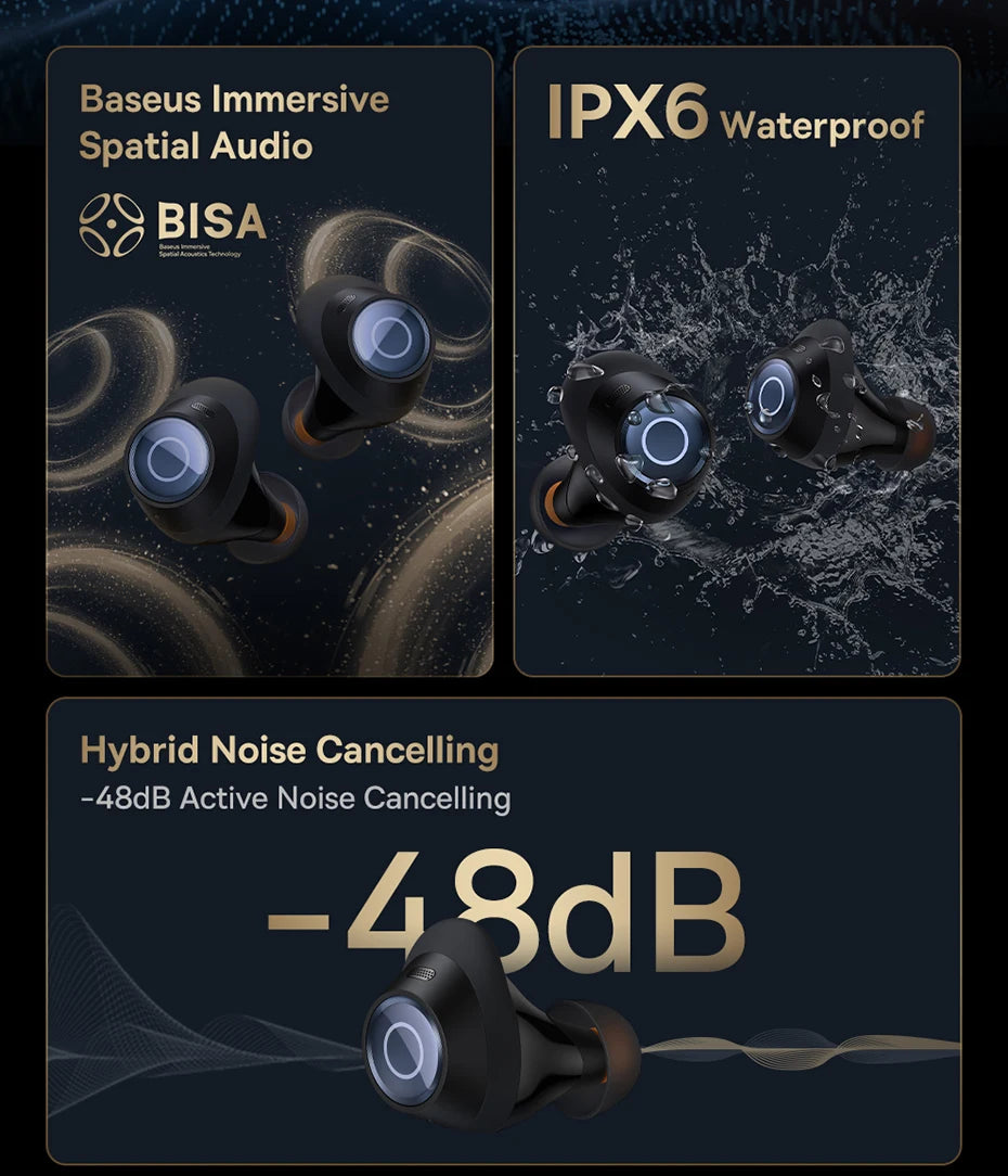 Baseus Bowie MA10 Pro ANC Earbuds – 48dB Hybrid ANC, Bluetooth 5.3, 40Hr Battery, 4-Mic ENC