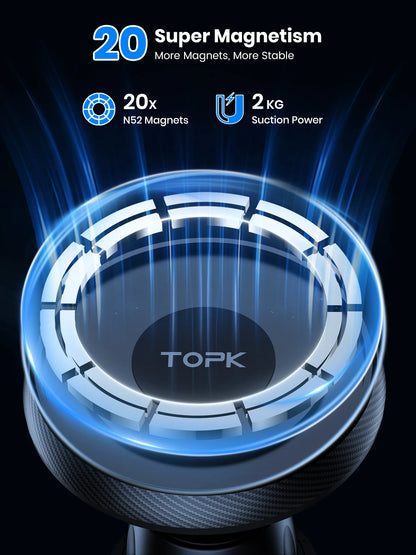 TOPK 360° Magnetic Car Phone Mount – 20 Strong Magnets