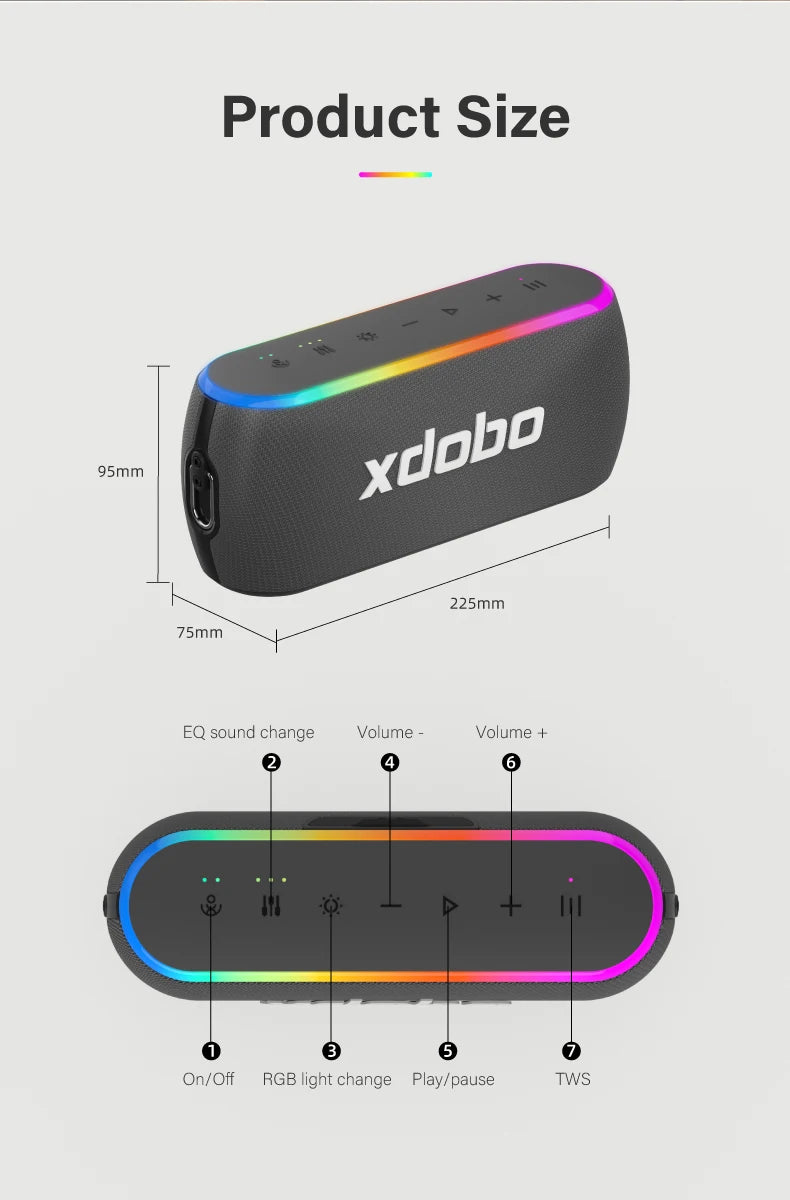 XDOBO X8 III 60W Portable Bluetooth Speaker – Deep Bass, IPX7, 6600mAh Power Bank