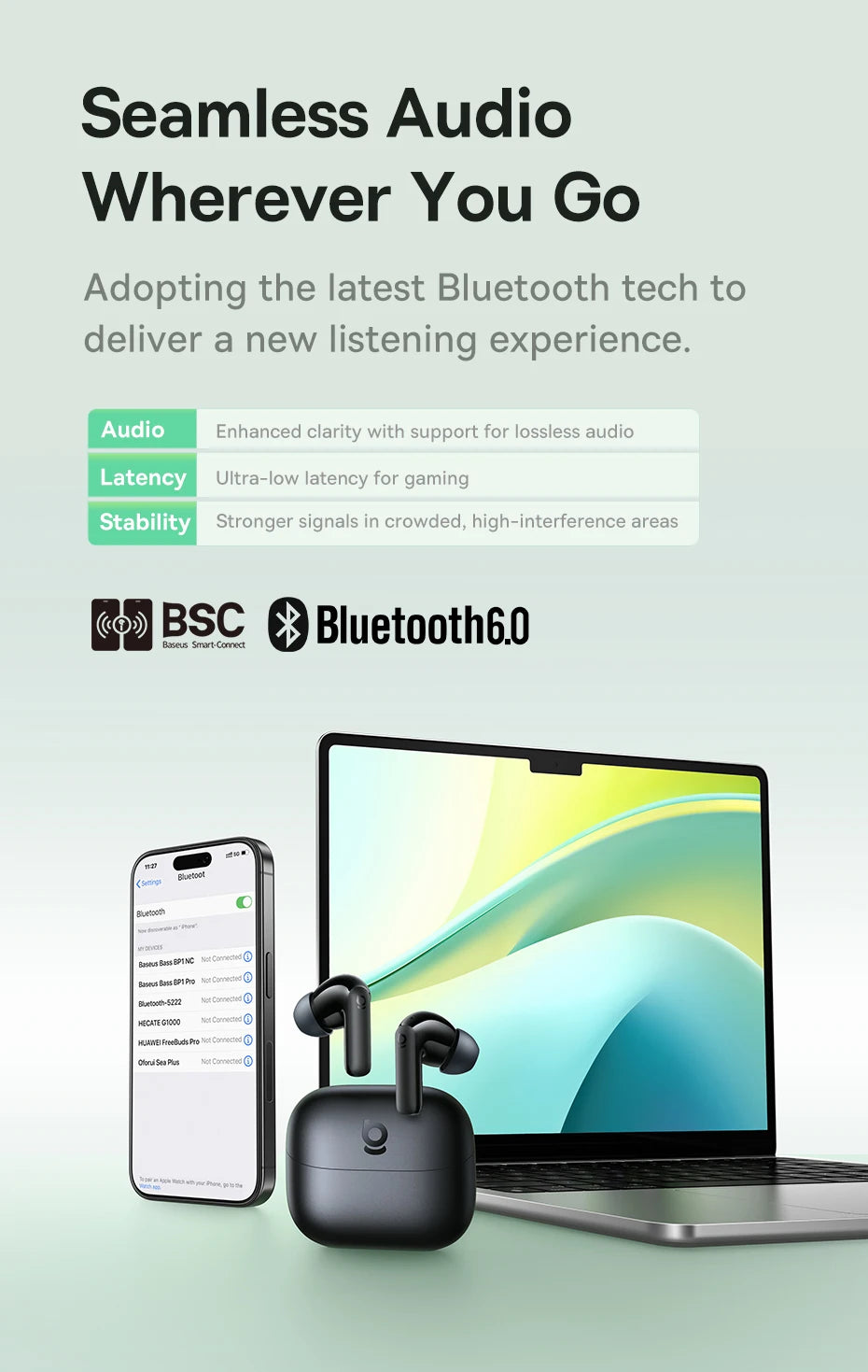 Baseus Bass EP10 ANC Earbuds – -43dB Noise Cancelling, Bluetooth 6.0, 41Hr Battery, 4-Mic ENC