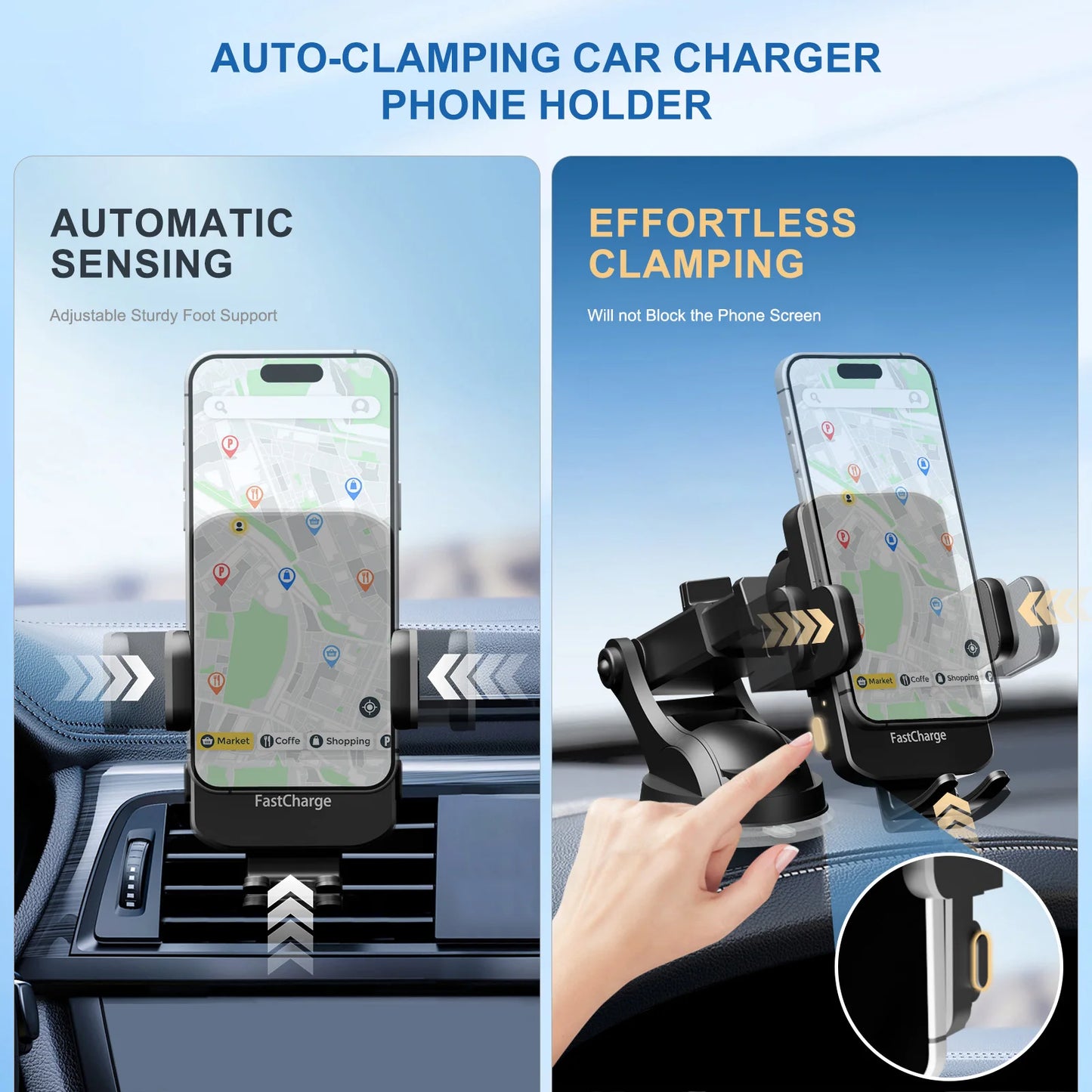 15W Wireless Car Charger & Phone Holder Mount
