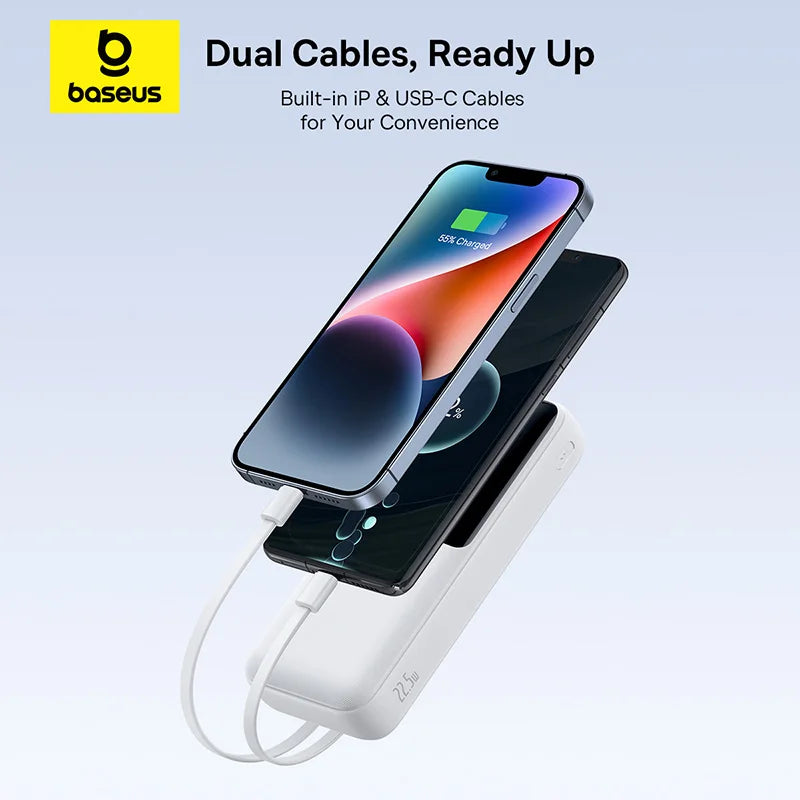 Baseus 20,000mAh Power Bank — 22.5W Fast Charging, Built-In Cables & Airline Approved