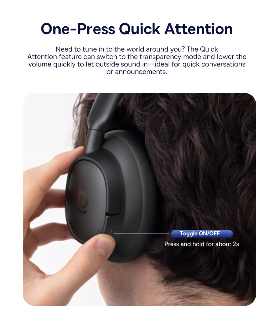 Baseus Bass EH10 NC ANC Headphones  -45dB Noise Cancelling, Bluetooth 6.0, 80Hr Battery, Spatial Audio
