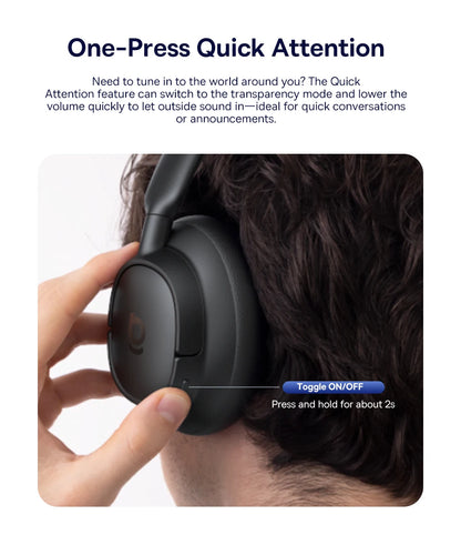 Baseus Bass EH10 NC ANC Headphones  -45dB Noise Cancelling, Bluetooth 6.0, 80Hr Battery, Spatial Audio