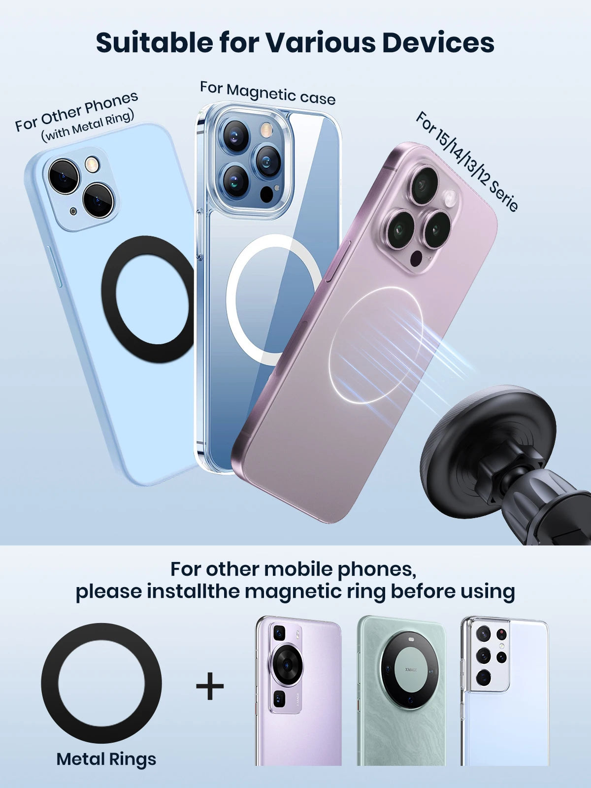 TOPK 360° Magnetic Car Phone Mount – 20 Strong Magnets