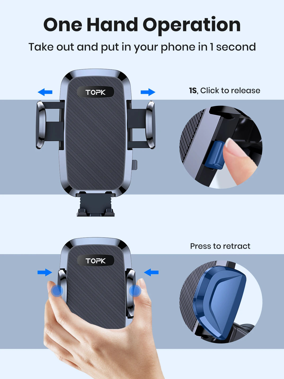 TOPK 4-in-1 Car Phone Holder – Dashboard, Windscreen & Air Vent Mount, Universal Fit