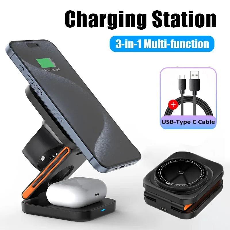 3-in-1 Foldable Magnetic Wireless Charging Station – iPhone, Watch & AirPods