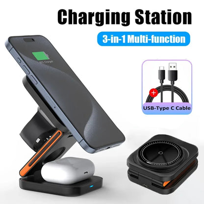 3-in-1 Foldable Magnetic Wireless Charging Station – iPhone, Watch & AirPods