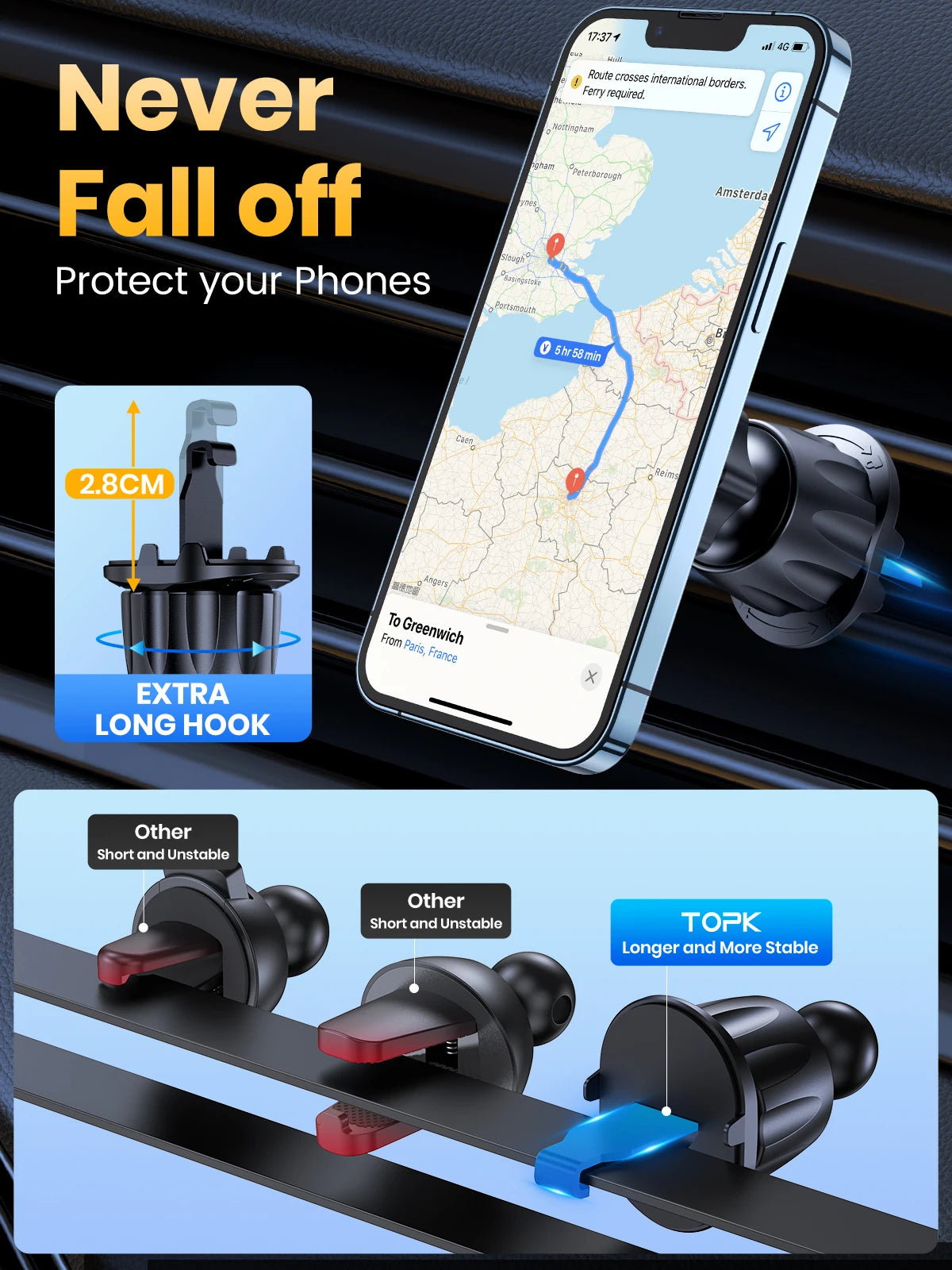 TOPK 360° Magnetic Car Phone Mount – 20 Strong Magnets