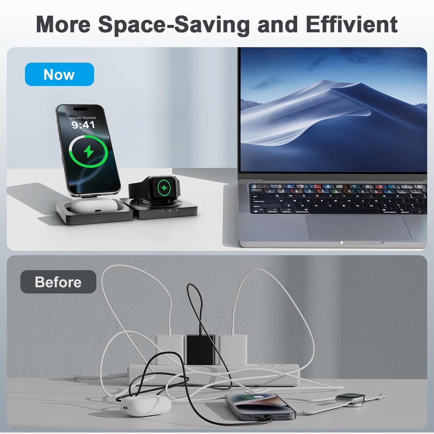 3-in-1 Foldable Magnetic Wireless Charging Station – Travel Ready