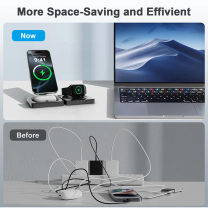 3-in-1 Foldable Magnetic Wireless Charging Station – Travel Ready