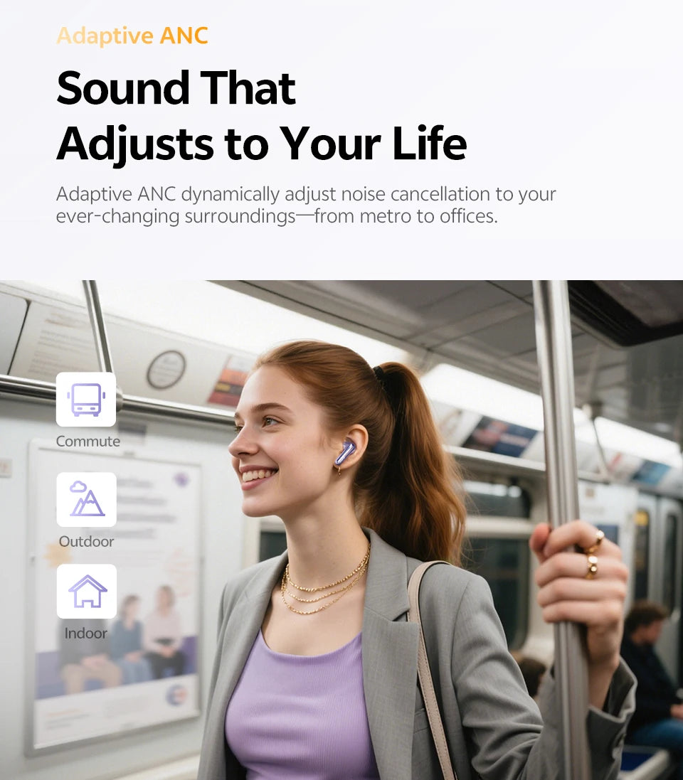 QCY MeloBuds N70 Wireless Earbuds – Adaptive ANC, LDAC Hi-Res, 50H Battery