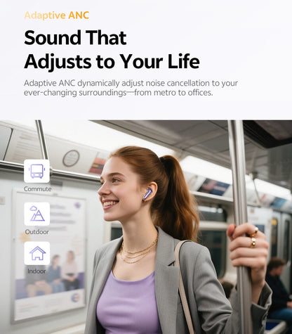 QCY MeloBuds N70 Wireless Earbuds – Adaptive ANC, LDAC Hi-Res, 50H Battery