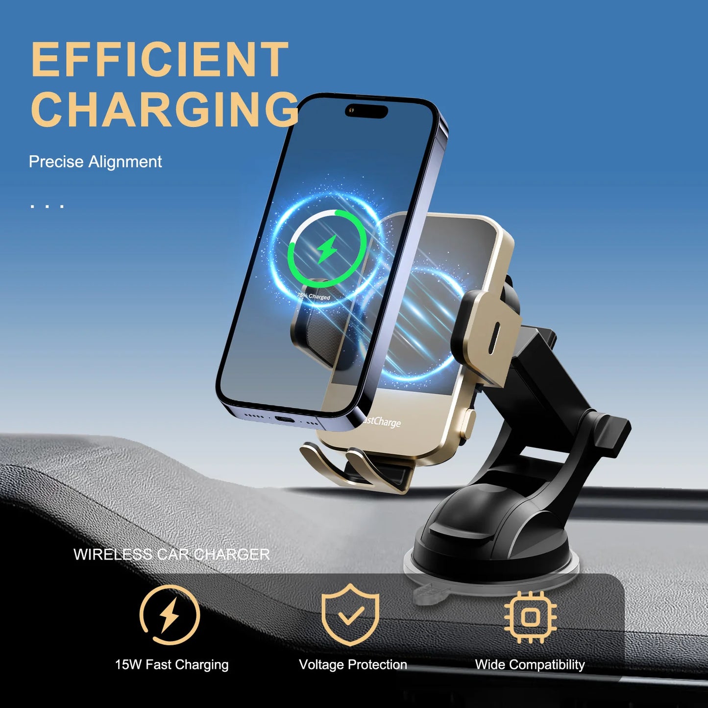 15W Wireless Car Charger & Phone Holder Mount