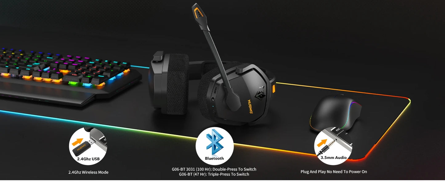 NUBWO G06 Wireless Gaming Headset with Microphone for PS5, PS4, PC, Mobile, Switch, 2.4GHz Bluetooth 5.3 Dual Gaming Headphones