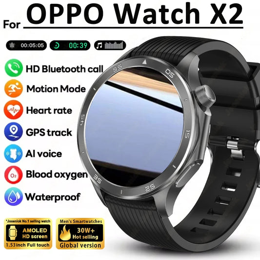 OPPO New Watch X2 Bluetooth Call Smart Watch Men GPS Sports Fitness Heart Rate AI Voice Assistant Smartwatches Android IOS