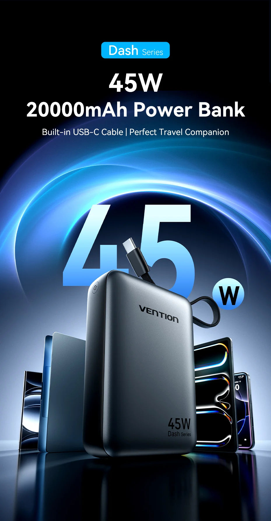 Vention 20000mAh Power Bank – 45W Fast Charging