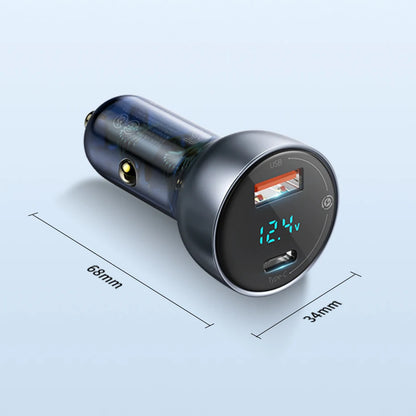 Baseus 65W PD Car Charger – QC 4.0 + QC 3.0, USB-C + USB-A, LED Display, Fast Charge