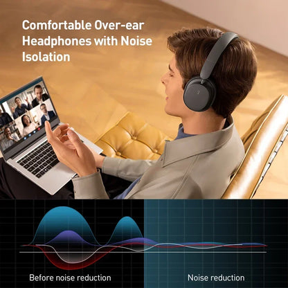 Baseus Over-Ear Headphones — Bluetooth 5.3, 70H Playtime, Spatial Audio & ENC Noise Cancelling