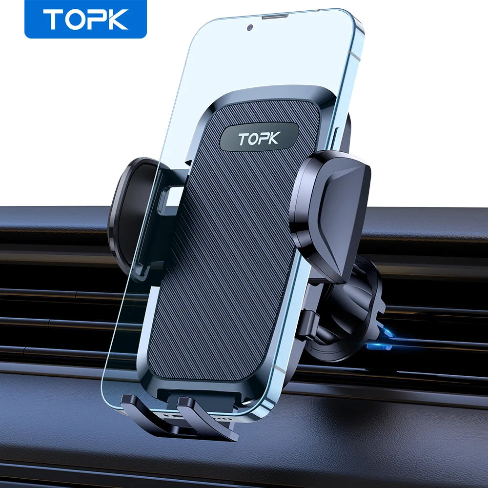 TOPK 4-in-1 Car Phone Holder – Dashboard, Windscreen & Air Vent Mount, Universal Fit