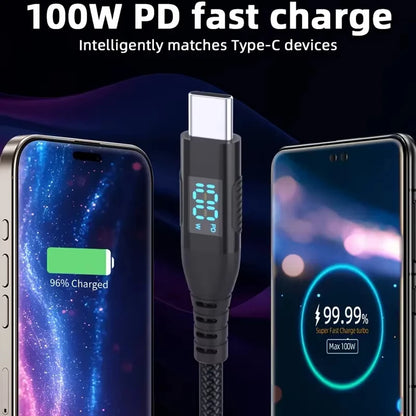 100W USB-C Cable – Laptop & Phone Fast Charging, Nylon Braided, 1m / 2m / 3m