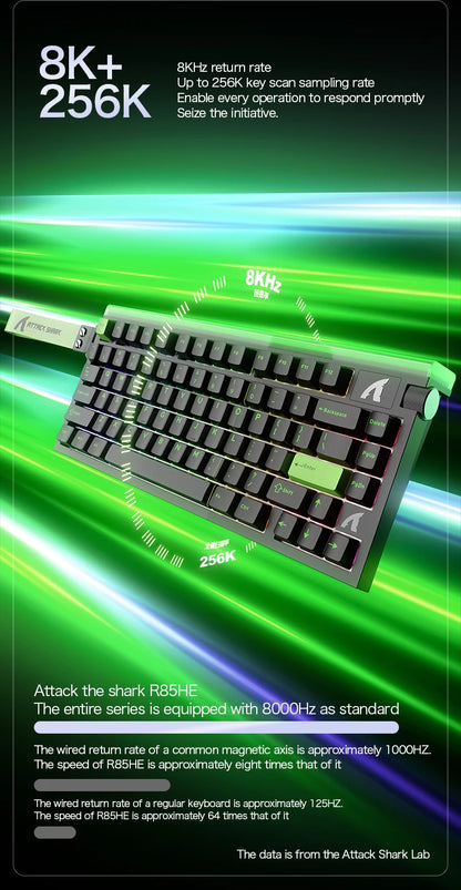 ATTACK SHARK R85HE Magnetic Axis Gaming Wire Keyboard 8KHz Rate 0.005mm RT Precision Adjustable 5 Layer Soundproof Filling RGB