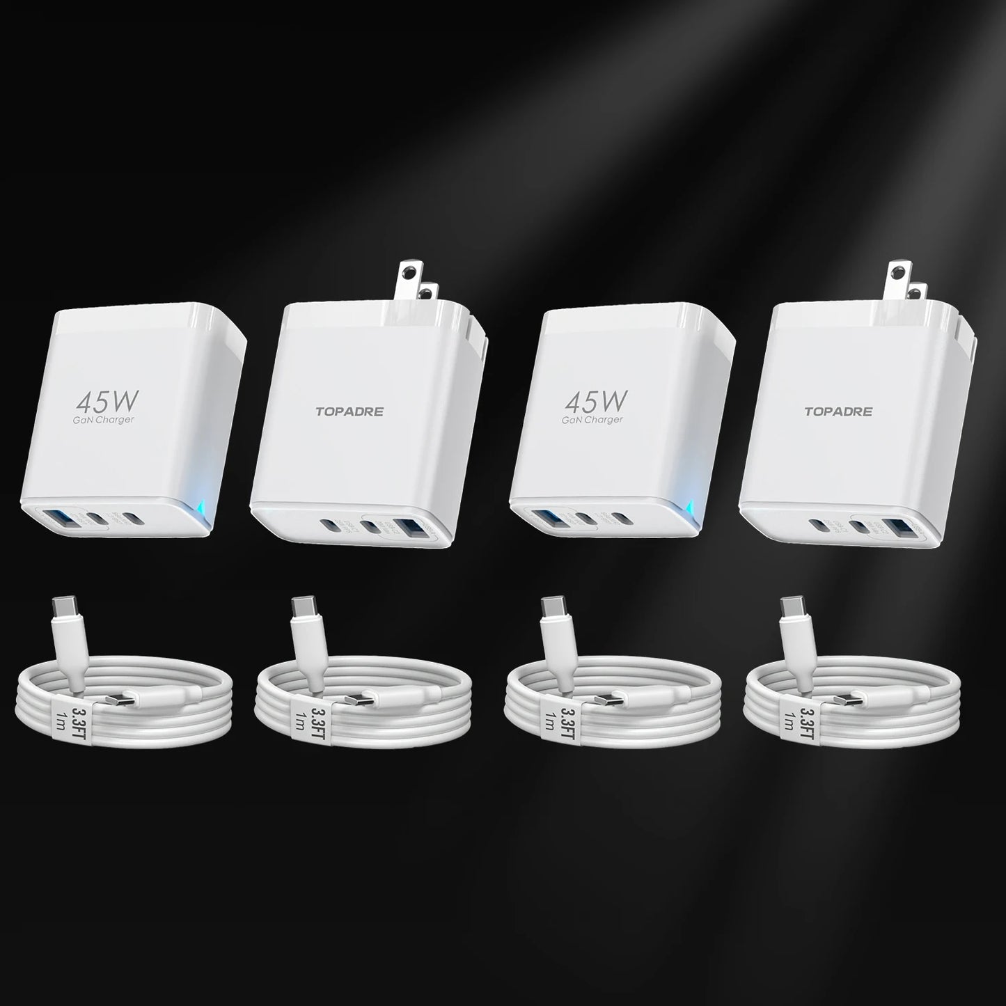 45W 3-Port GaN Wall Charger – USB-C & USB-A (2-Pack)