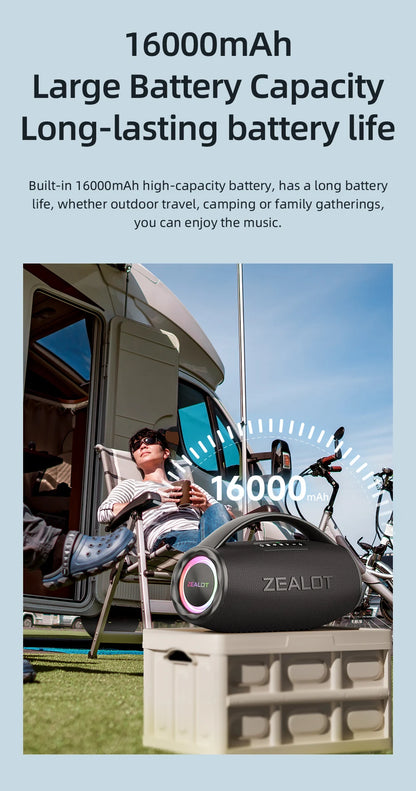 ZEALOT S97 80W Portable Bluetooth Speaker – RGB Lights, Waterproof, 360° Stereo, TWS