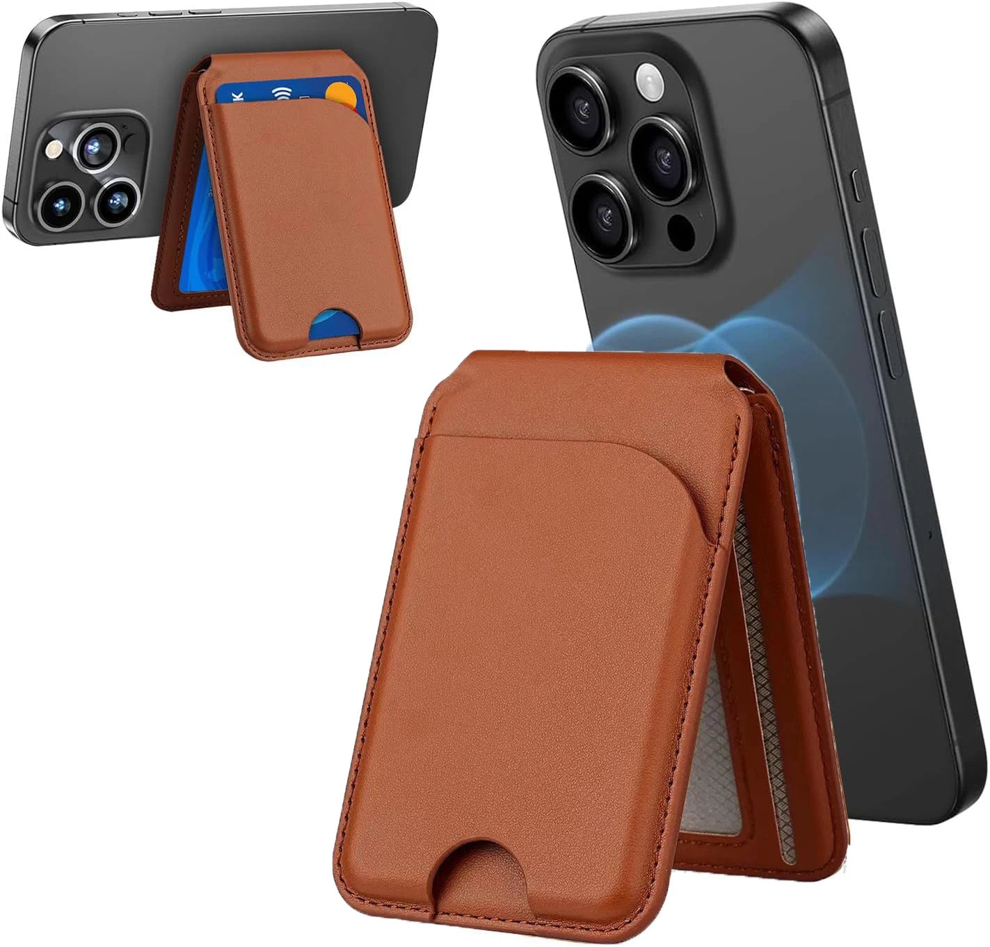 GITFOS Magnetic Wallet Phone Stand – MagSafe Compatible, Leather Card Holder, iPhone 14/15/16/17