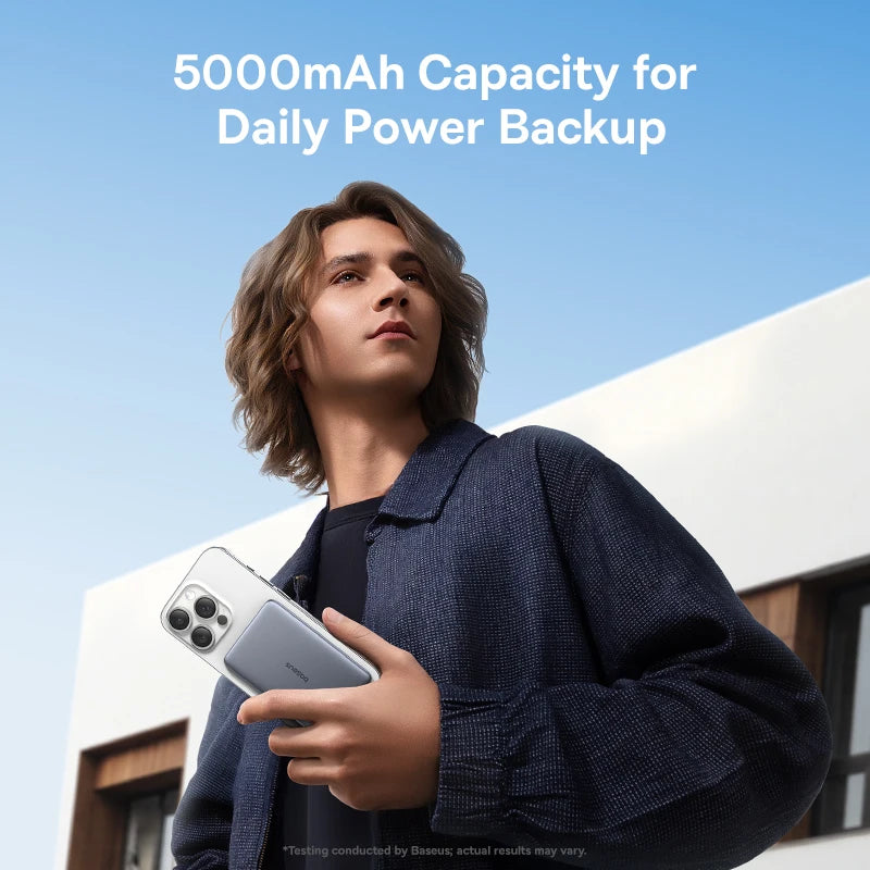 Baseus 5000mAh Magnetic Power Bank – 15W Wireless, 20W Wired, Card-Slim, MagSafe Compatible