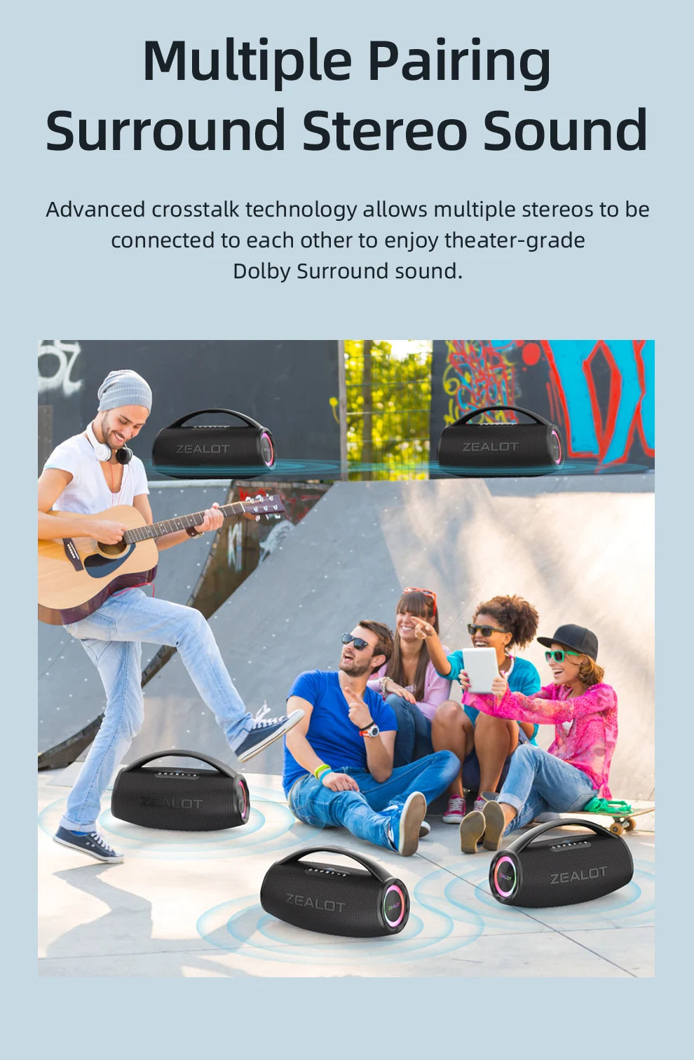 ZEALOT S97 80W Portable Bluetooth Speaker – RGB Lights, Waterproof, 360° Stereo, TWS