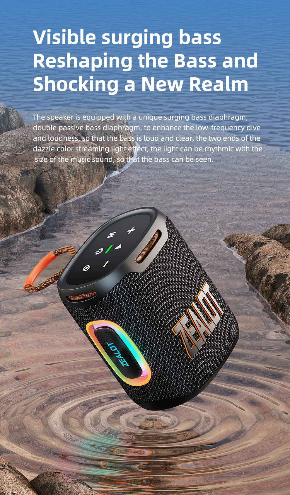 ZEALOT S122 25W Portable Bluetooth Speaker – IPX6 Waterproof, HiFi Stereo, TWS, 20Hr Battery
