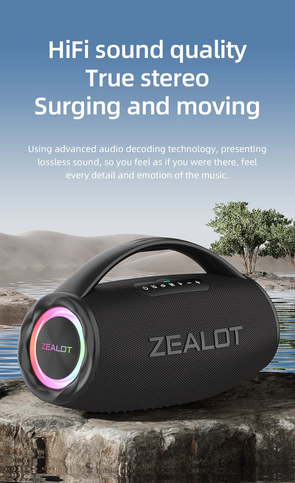 ZEALOT S97 80W Portable Bluetooth Speaker – RGB Lights, Waterproof, 360° Stereo, TWS