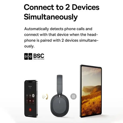 Baseus Over-Ear Headphones — Bluetooth 5.3, 70H Playtime, Spatial Audio & ENC Noise Cancelling