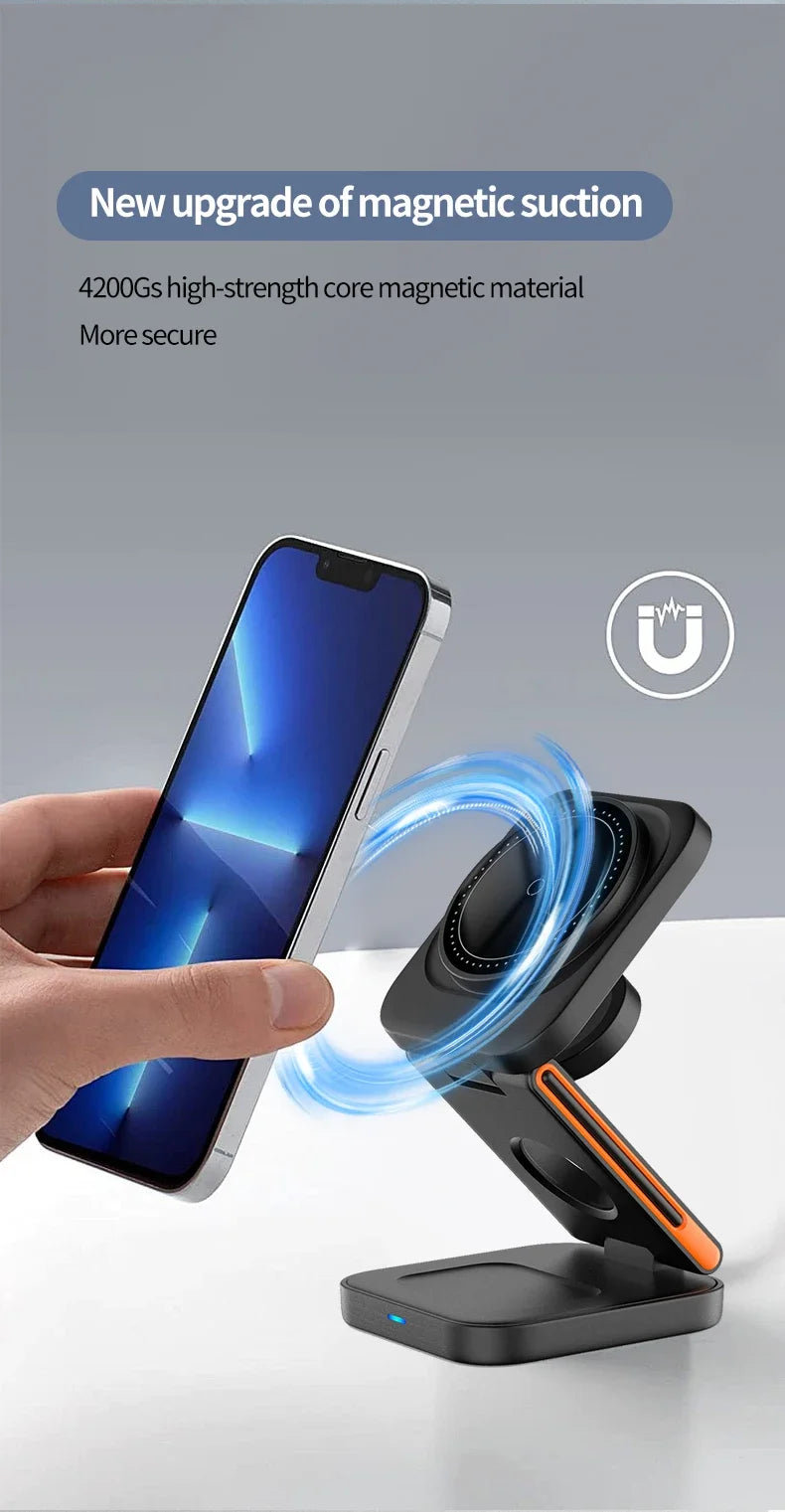 3-in-1 Foldable Magnetic Wireless Charging Station – iPhone, Watch & AirPods