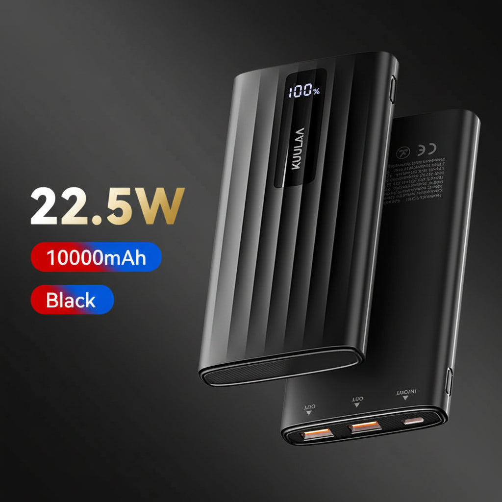 KUULAA Power Bank 22.5W – 10000mAh / 20000mAh, PD Fast Charge, Digital Display, USB-C + USB-A