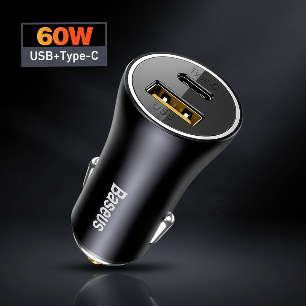 Baseus 65W Car Charger — 3-Port USB-C & USB-A, Fast Charging