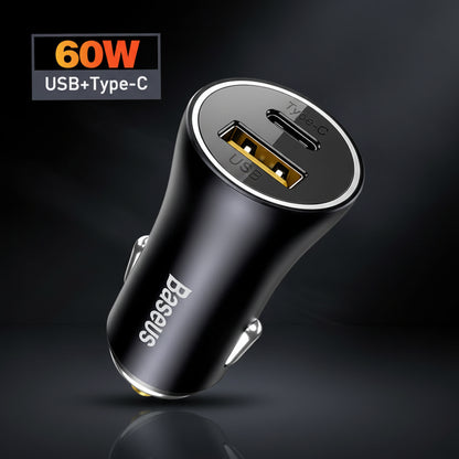 Baseus 65W Car Charger — 3-Port USB-C & USB-A, Fast Charging
