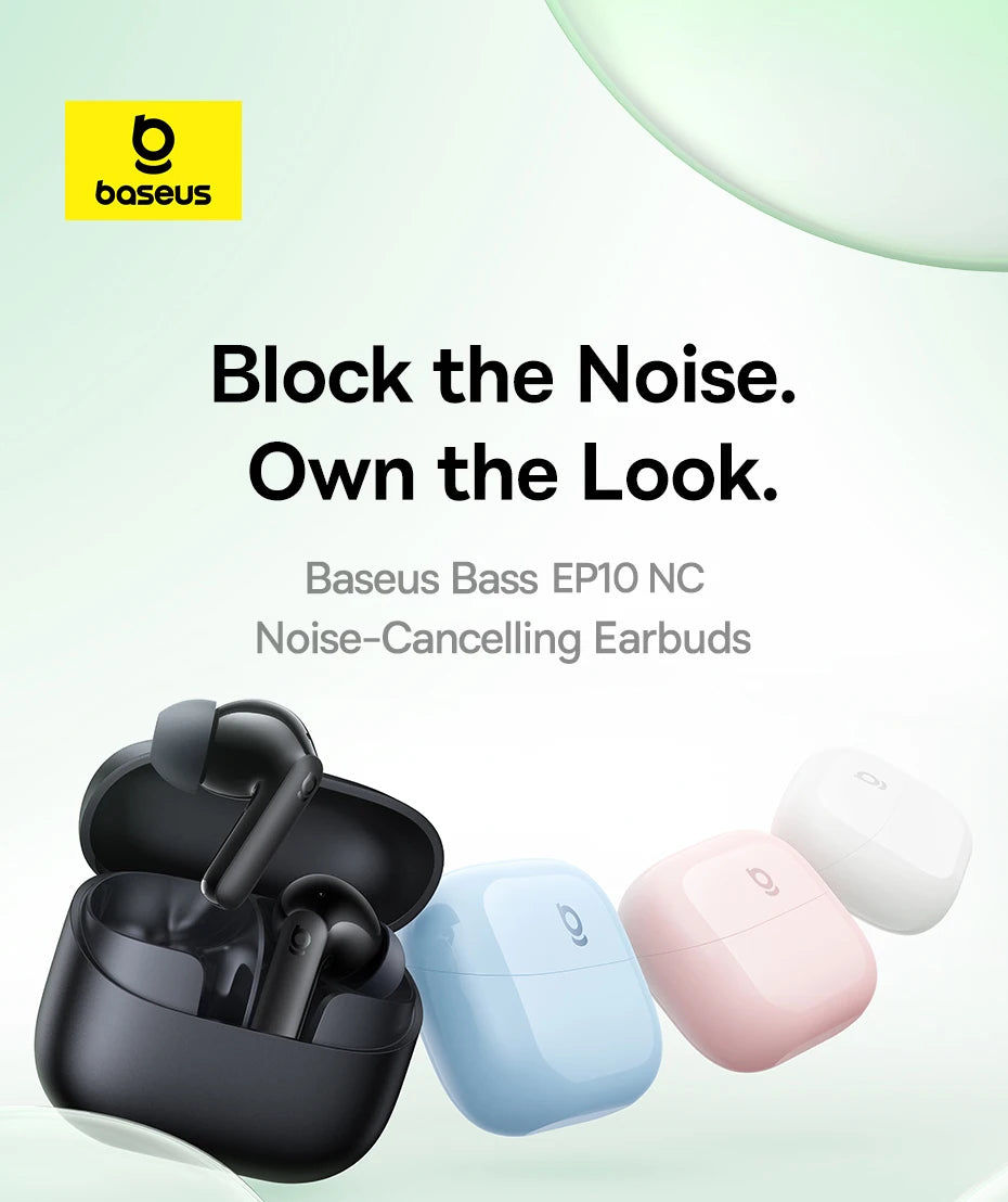 Baseus Bass EP10 ANC Earbuds – -43dB Noise Cancelling, Bluetooth 6.0, 41Hr Battery, 4-Mic ENC