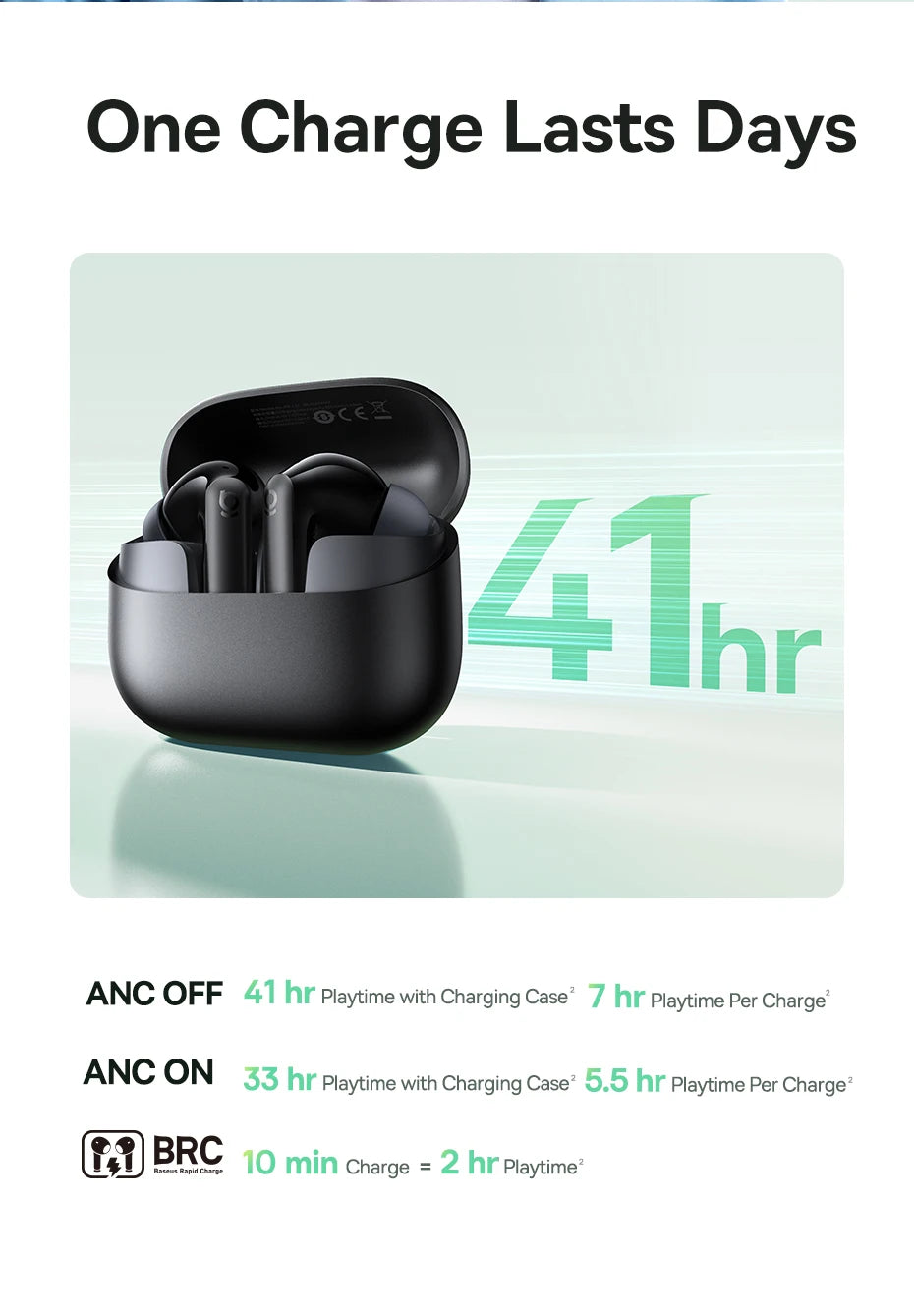 Baseus Bass EP10 ANC Earbuds – -43dB Noise Cancelling, Bluetooth 6.0, 41Hr Battery, 4-Mic ENC
