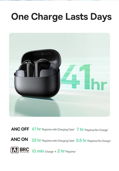 Baseus Bass EP10 ANC Earbuds – -43dB Noise Cancelling, Bluetooth 6.0, 41Hr Battery, 4-Mic ENC